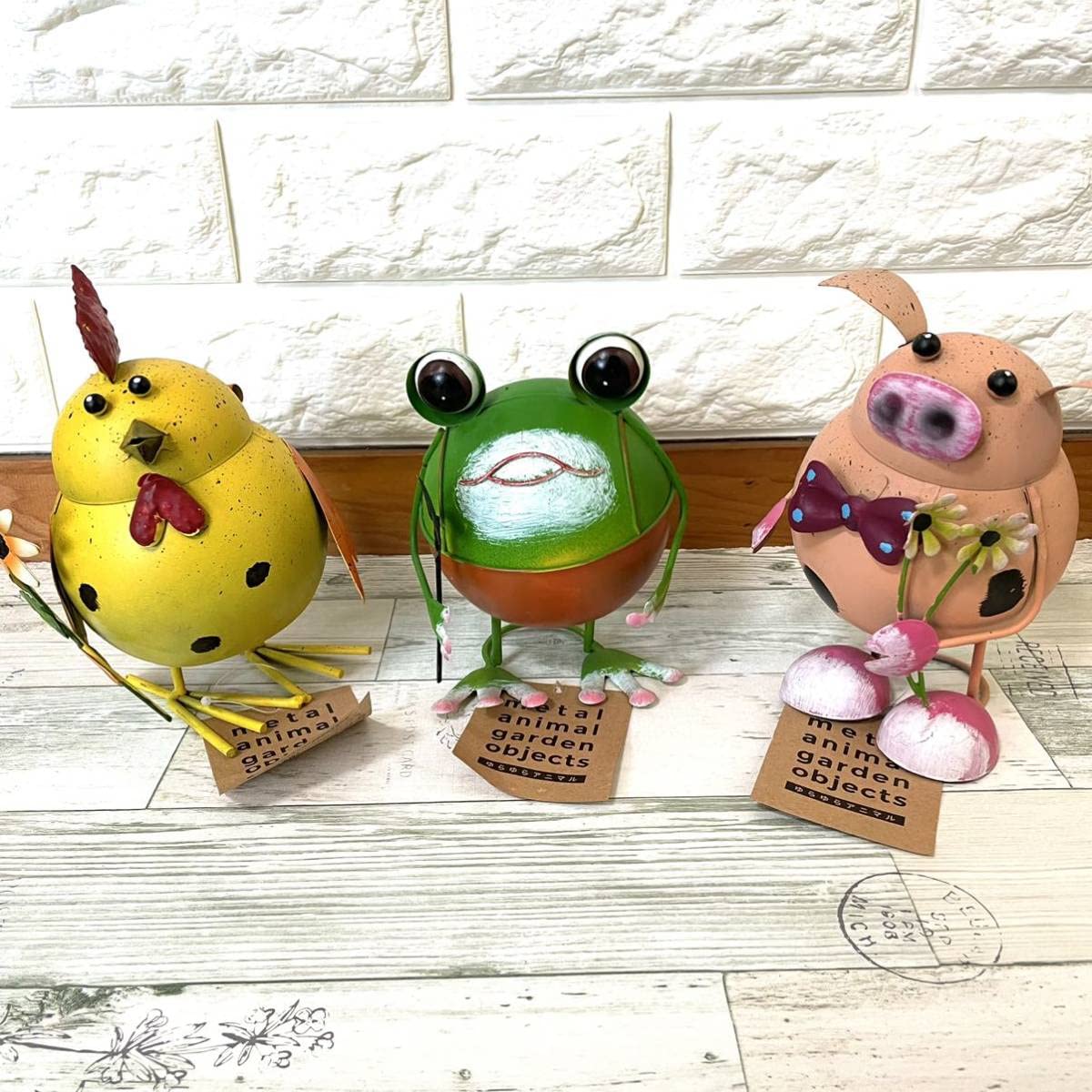 Amazon.co.jp: ゆらゆらアニマル ガーデニング用オブジェ 3点